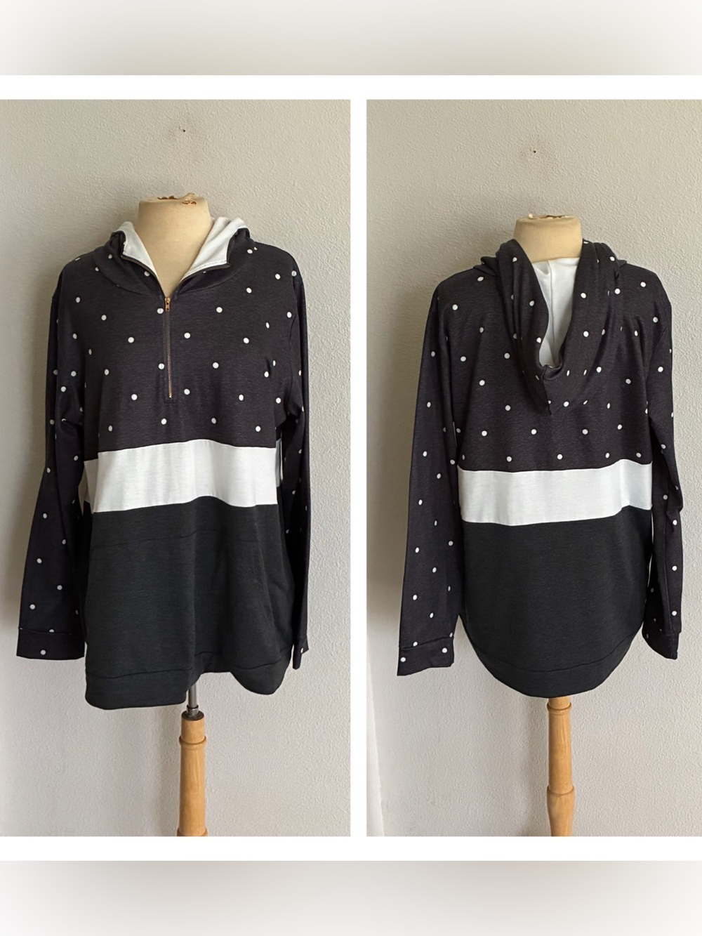Polka dot quarter zip pullover hoodie